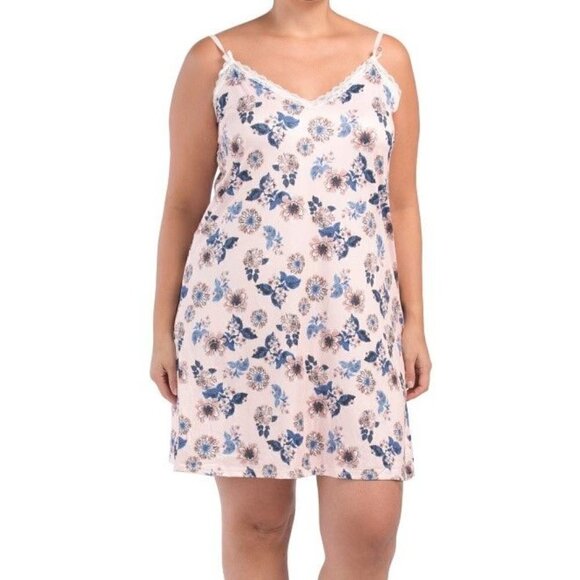 NANETTE LEPORE Plus Floral Chemise With Lace Trim Pink Size 1X - Picture 1 of 2